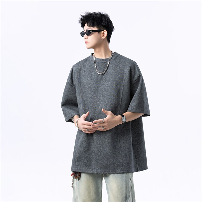 港风美式vibe潮流宽松拼接款圆领半袖T恤男潮XZ213-T008-P35控58,男装T恤,星座213
