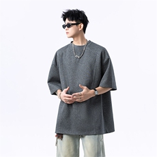 港风美式vibe潮流宽松拼接款圆领半袖T恤男潮XZ213-T008-P35控58，男装T恤，星座213