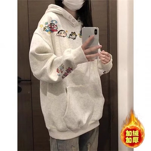 爱卡通趣味蜡笔小新印花连帽卫衣加绒韩系慵懒风宽松外套WYW363图片