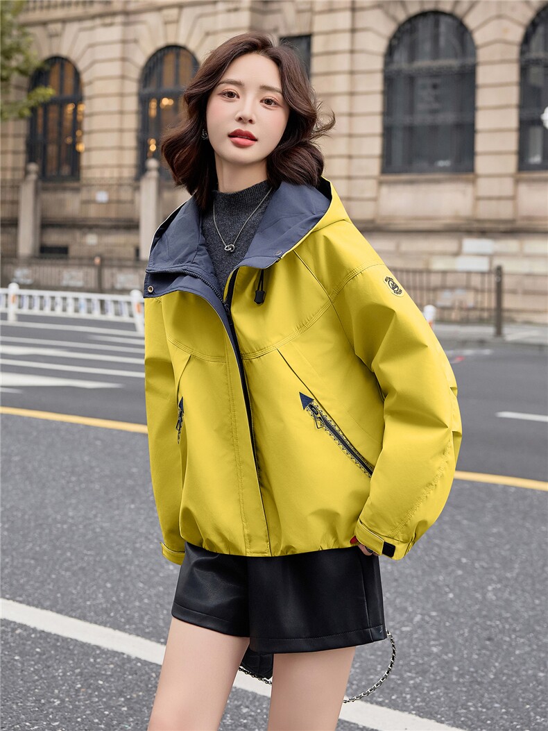 加绒外套女2026秋冬新款巨好看的独特漂亮韩系休闲短款连帽冲锋衣,女装棉衣/棉服,微微衣阁