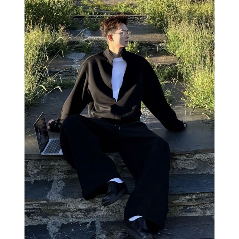 网图假两件层次感重磅立领卫衣套装上衣W202-P60卫裤KK303-P50,男装休闲套装,星座1213