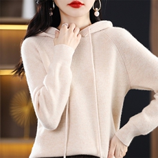 连帽纯色羊毛衫女2025春秋新款修身内搭长袖打底针织毛衣，女装羊毛衫，桦兴羊绒
