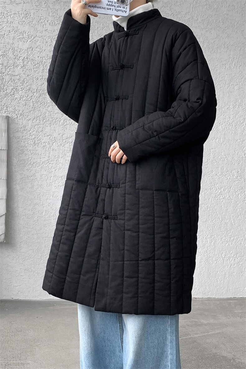 8XL-M风夹棉加厚棉麻复古禅意道袍棉衣中长款MY1704P128控158,男装棉衣,电商D206-1