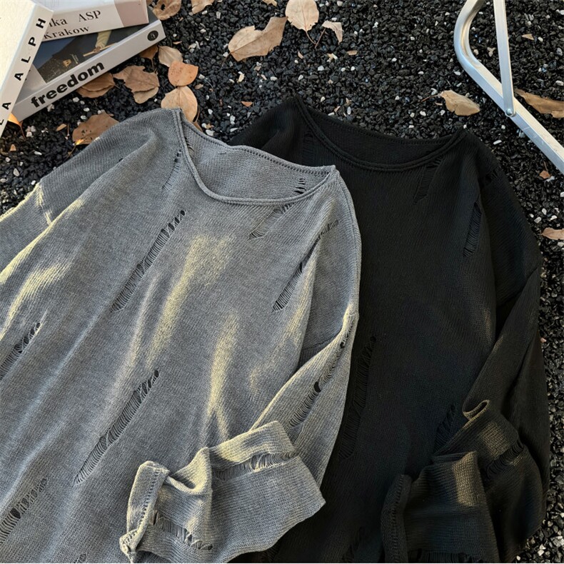 破洞上衣针织衫男女小众毛衣秋款镂空罩衫外套M0105P38,男装针织衫/毛衣,星座1013-1