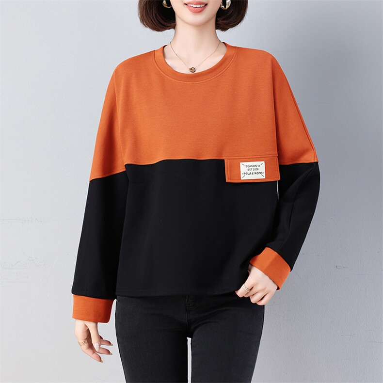2024秋新品拼接款套头卫衣863款宽松型常规棉,女装卫衣/绒衫,秋牧寒烟