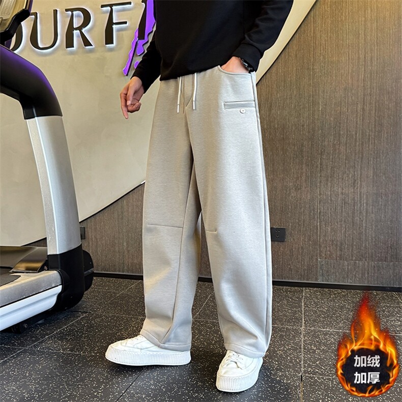 RK6627-绒P78纯色休闲卫裤男韩版宽松直筒加绒弯刀裤卫裤，男装休闲裤，电商A368