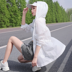 轻薄透气防晒衣女2024夏新款抽绳收腰中长款休闲户外防晒服薄外套图片