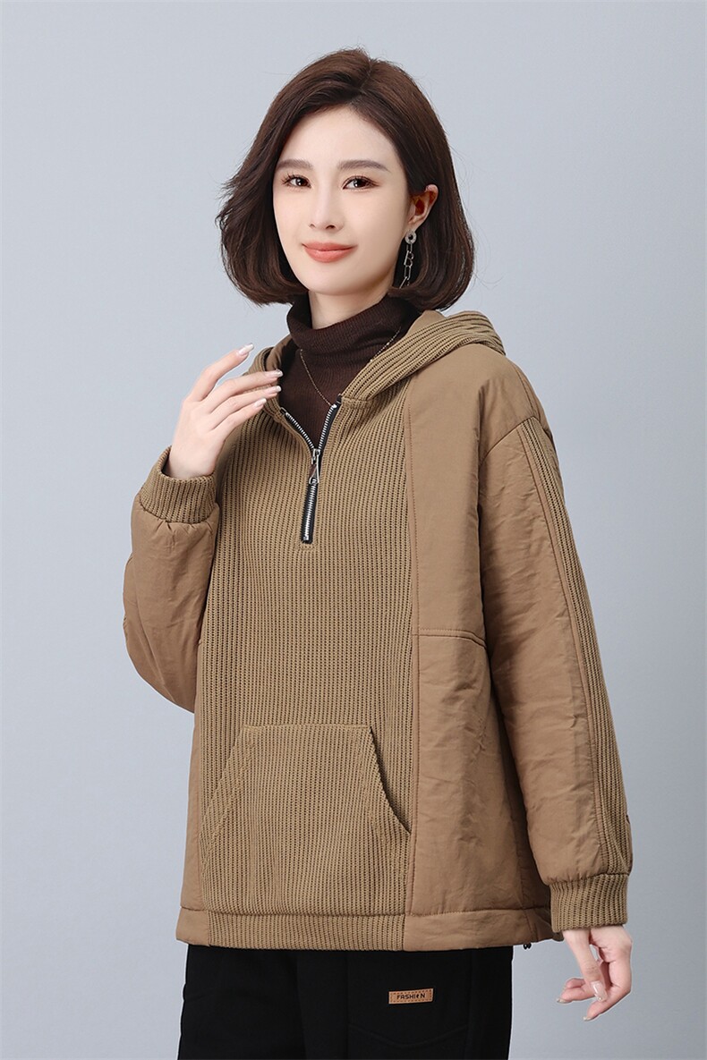 时尚拼接连帽加厚棉衣女冬季新款宽松显瘦保暖外套,女装棉衣/棉服,叶笙衣