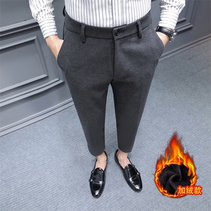 男士毛呢裤秋冬款加绒加厚西裤宽松直筒中年男裤商务休闲长裤子图片