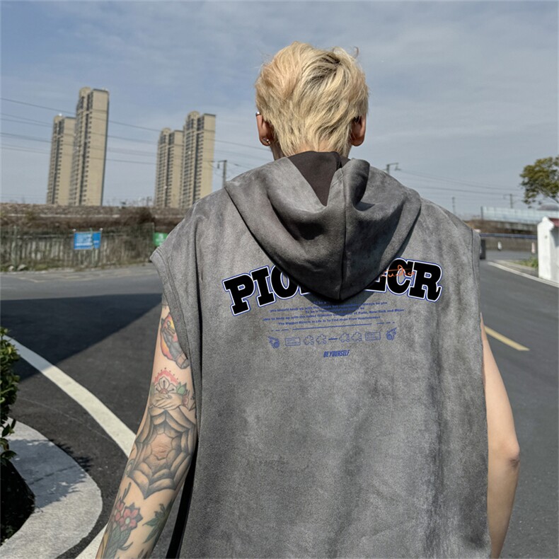 麂皮绒连帽背心坎肩男T恤美式港风JLB461-P30控48,男装背心/马甲,电商B370