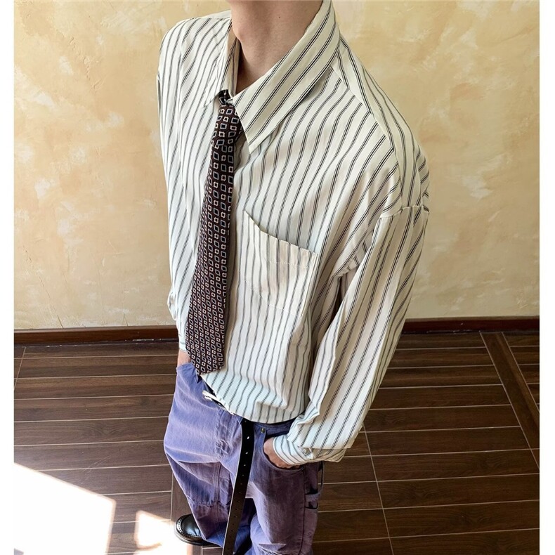 条纹长袖衬衫男士休闲商务百搭免烫尖领帅气衬衣,男装衬衫,星座410-6（原星座1304-1）