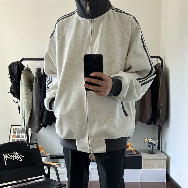 抖音得物高品质美式高街重磅结构设计拼接织带立领卫衣外套CM42,男装卫衣,电商A486