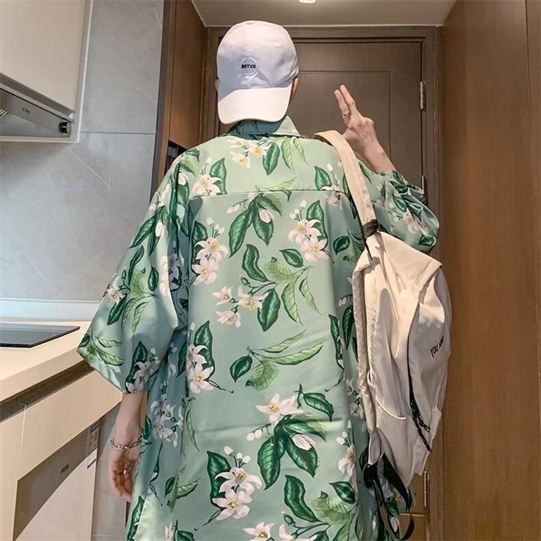 日系五分袖夏季新款衬衫潮流慵懒男方领宽松型衬衫M108P33,男装衬衫,星座1116-2
