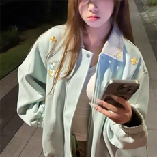 小花刺绣外套女2025新款美式复古百搭立领夹克上衣，男装夹克，星座506A