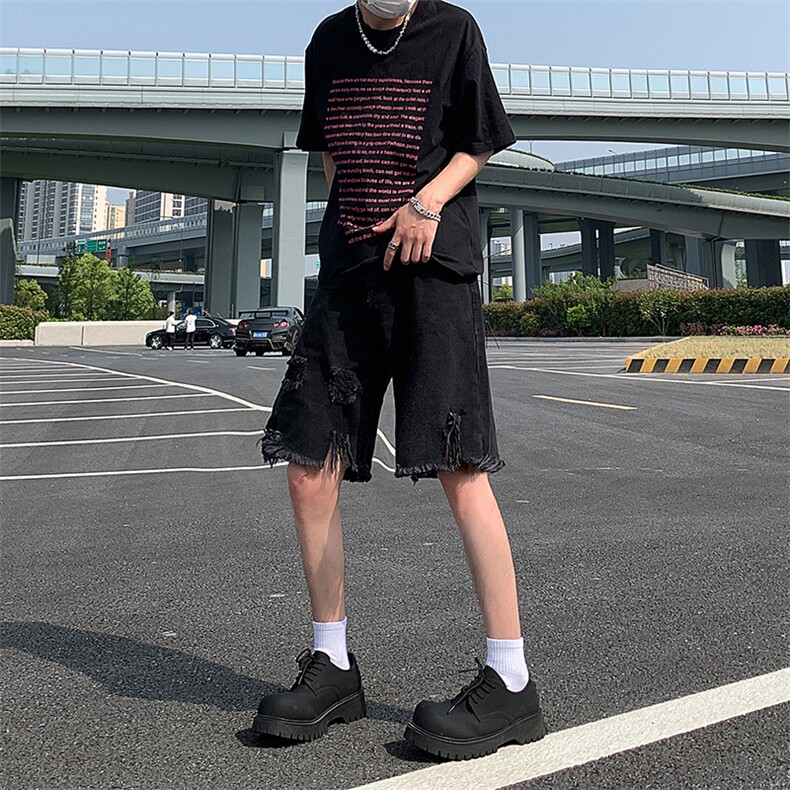 现货 夏季美式复古毛边短裤五分乞丐破洞牛仔裤男 K5808-P35 控58图片