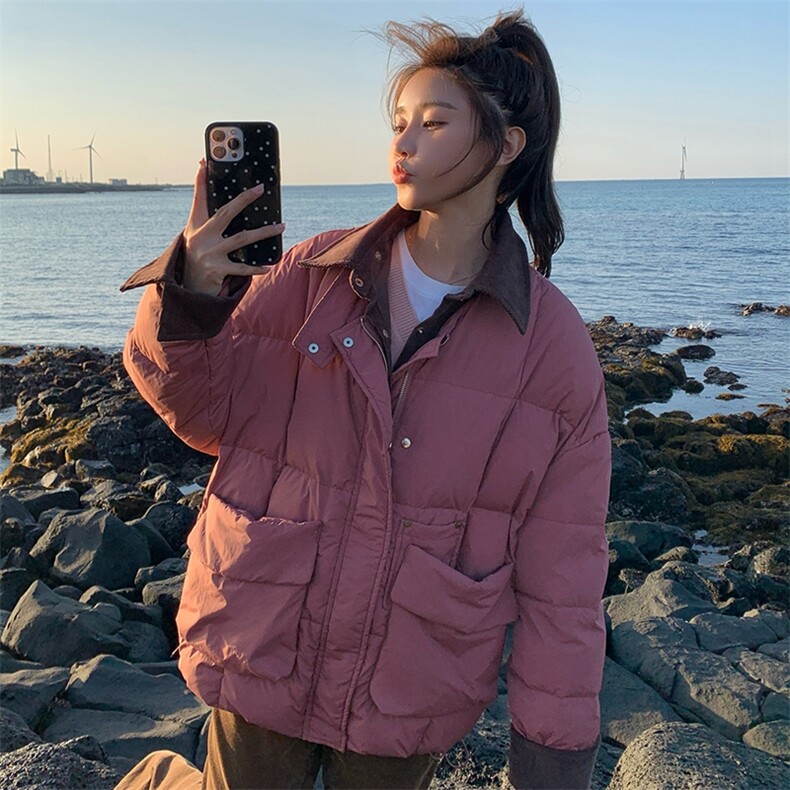 独特超好看树莓粉色短款羽绒服女冬2024年新款高级感美式夹克外套,女装羽绒服,浙宝305