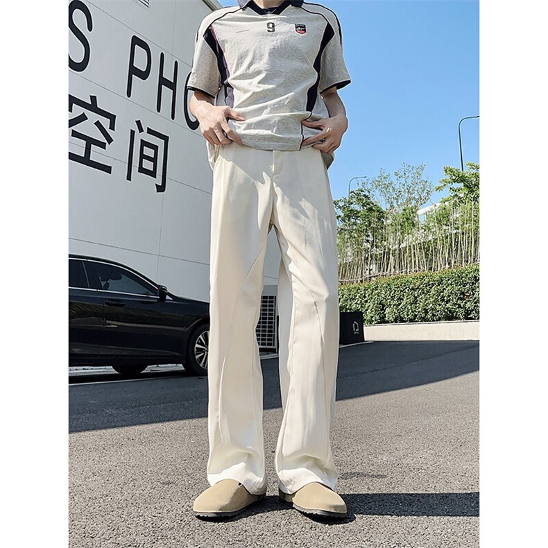 XK439-特P38夏冰丝凉感西裤美式垂感宽松微喇直筒男休闲长裤潮,男装西裤,电商A178