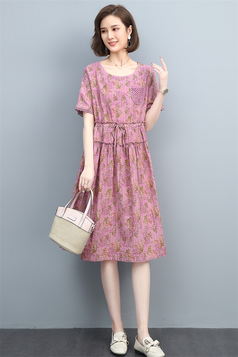 时尚碎花系带连衣裙优雅显瘦气质女神必备甜美清新,女装连衣裙,涵誉