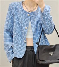 【现货】秋装新款欧版小香风格子短外套，女装短外套，那简