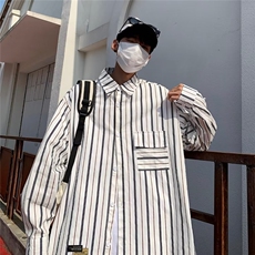 2023港风文艺条纹长袖衬衫男春秋宽松潮流衬衣，男装衬衫，星座716-4