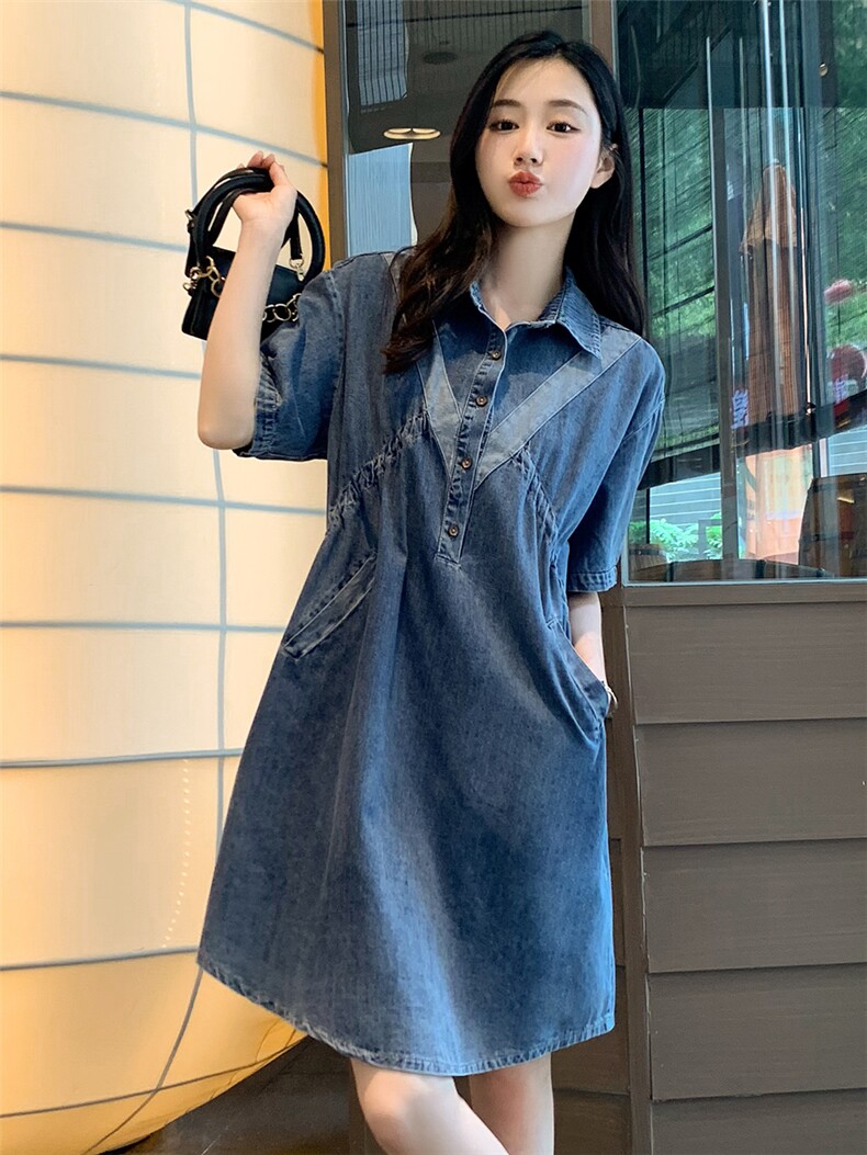 时尚气质牛仔连衣裙2024年夏季新款淑女温柔甜美中长款显瘦裙子,女装连衣裙,梦懿尔