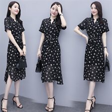 女士真丝桑蚕丝衬衫连衣裙女夏2024新款中年妈妈显瘦气质波点裙子，女装连衣裙，素月