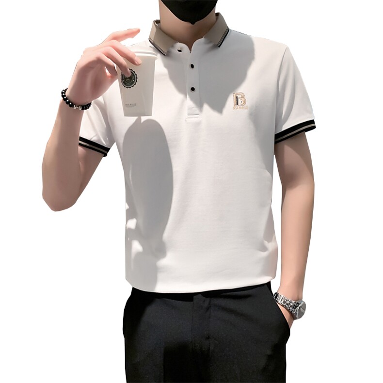 2023轻熟风夏季时尚刺绣短袖百搭翻领T恤拼色POLO衫男T2302-P45,男装T恤,电商A413