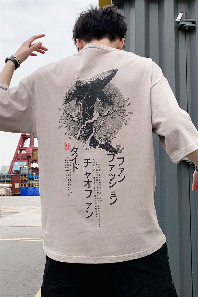 2021新款夏季男士短袖T恤原宿日系漫画印花五分袖上衣DS342TP25,男装T恤,电商A102