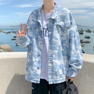 扎染炸街ins牛仔夹克男潮牌宽松帅气上衣水洗工装外套  W1209-P55图片