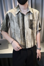 小伙宽松冰丝垂感衬衫男度假风短袖复古花衬衣A236--P50，男装T恤，电商A236