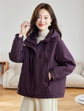 时尚连帽加绒加厚棉服外套女2025秋冬新款宽松显瘦短款派克服棉衣，女装棉衣/棉服，沐七七