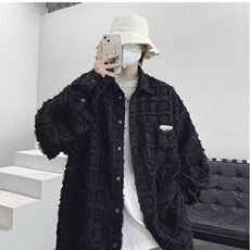 C96-P39小香风流苏格子高级感长袖衬衫男女同款春季痞帅衬衣，男装衬衫，电商B323A