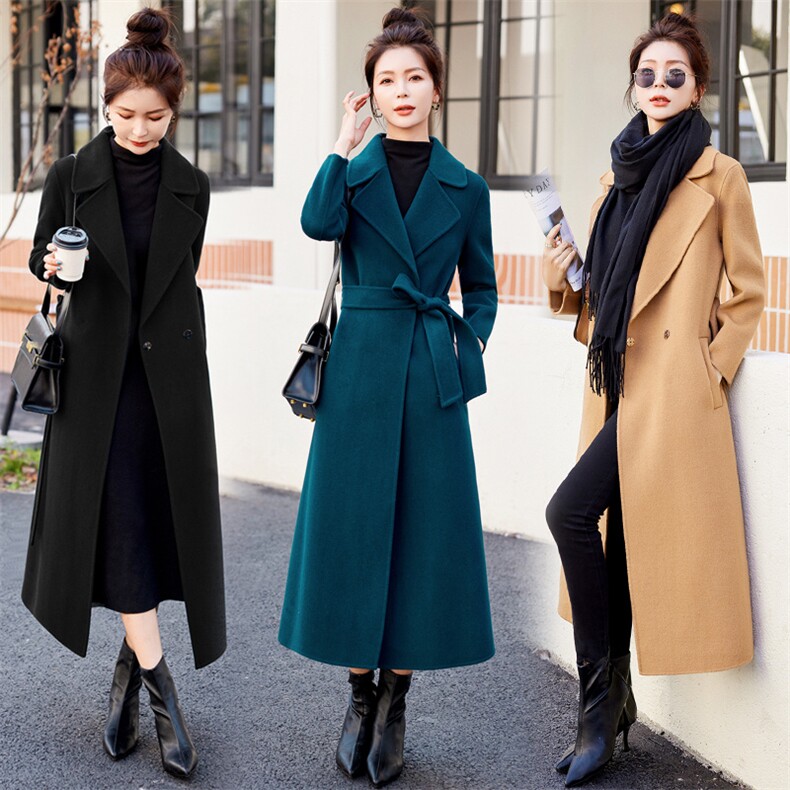 高端双面羊绒大衣女品牌年货红色本命年加长款过膝羊毛呢外套，女装双面呢大衣，媚琳依坊