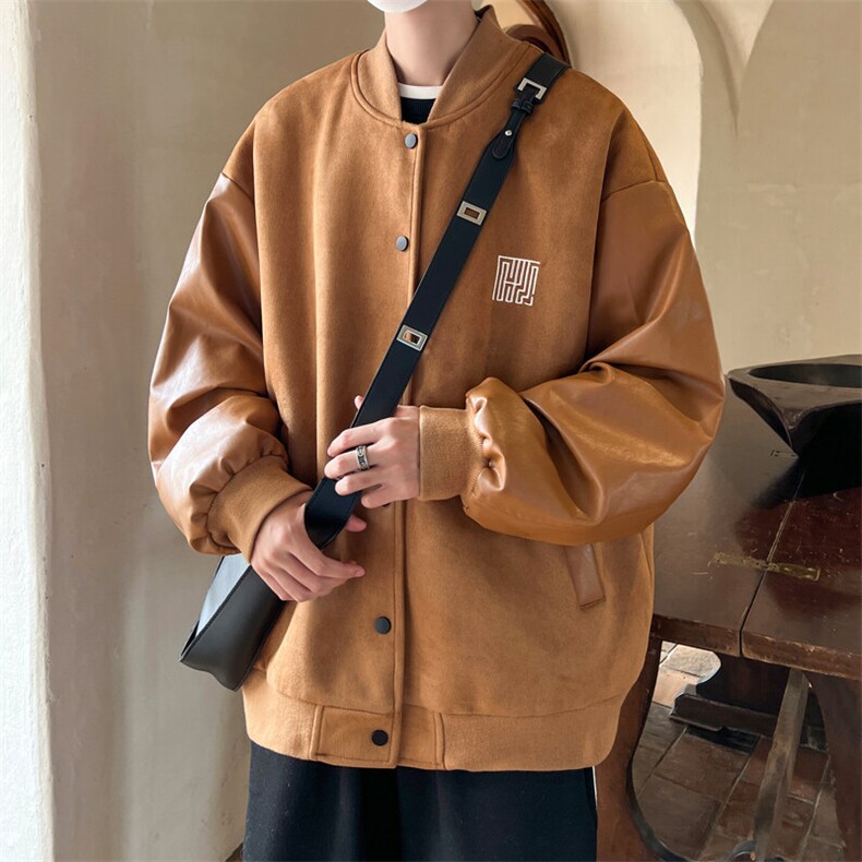 ！男士鹿皮绒夹克PU皮拼接棒球服外套JK191P85加棉P100控138,男装夹克,电商B220