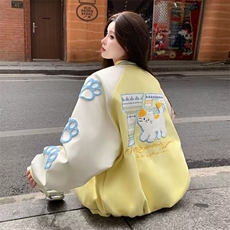 潮牌美式猫咪刺绣撞色棒球服女春季2025新款情侣加厚小个子外套，女装短外套，星座1210-1