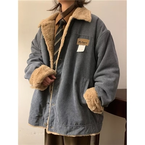 灯芯绒棉服男女冬季加绒棉衣宽松日系潮牌情侣棉袄外套65571-P70图片