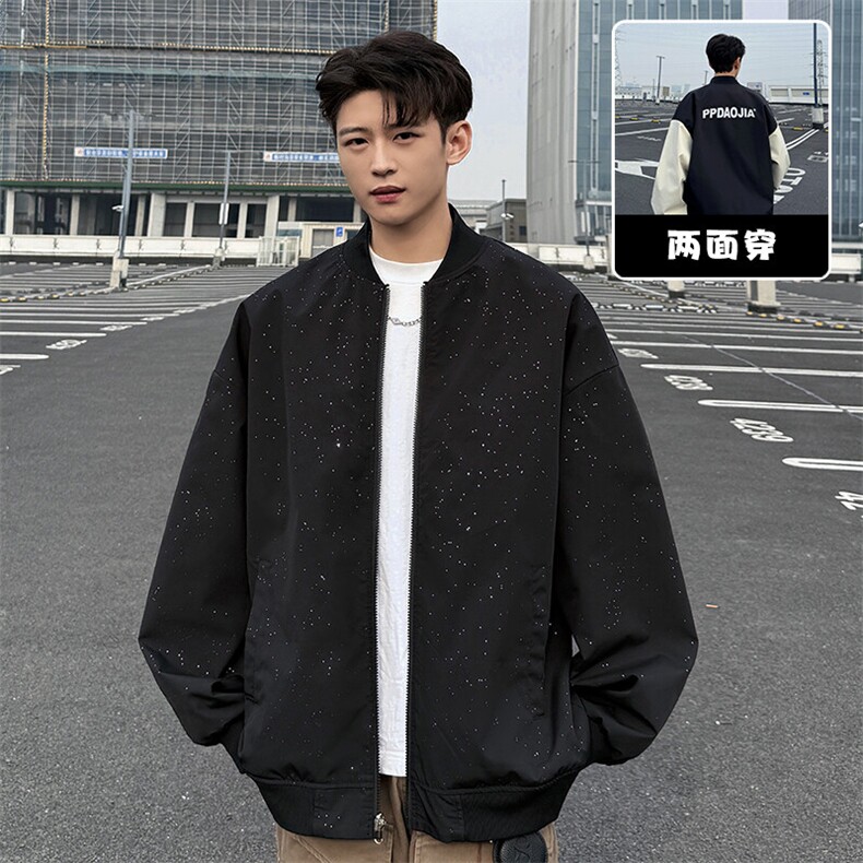 特批P55无差价春新设计感潮两面穿夹克男字母印花立领棒球服J2667,男装夹克,电商A001