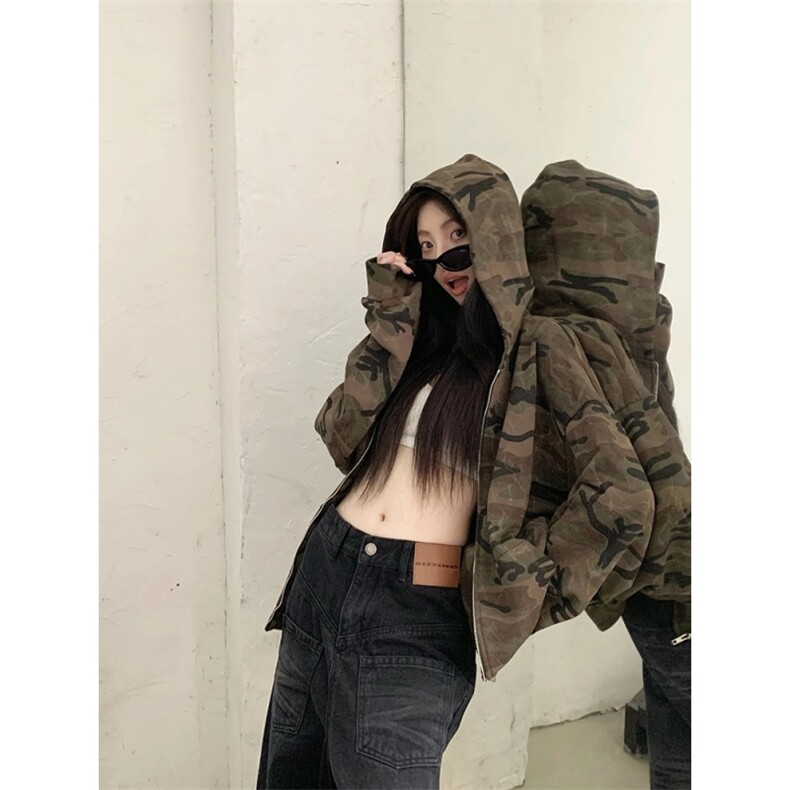 WY826-尺码M-3XL-P75-X148-美式复古廓形迷彩开衫卫衣连帽外套,女装短外套,星座1811B