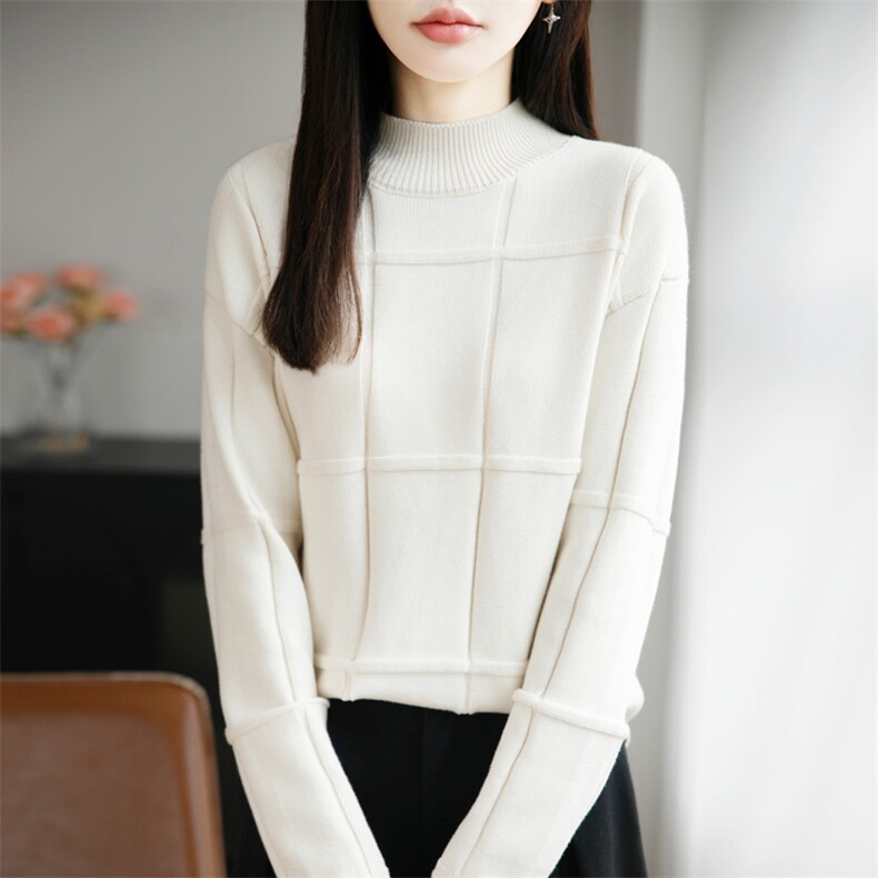 2026年秋季时尚百搭通勤简约休闲加厚大方块，女装针织衫/毛衣，彩羽羊绒