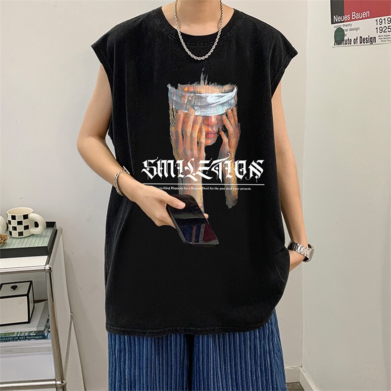 数据超好抖音品240克重磅欧美式潮牌水洗背心无袖t恤BX273-P35,男装T恤,电商A486