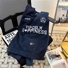 美式复古徽章印花V领球服运动风针织衫毛衣秋季男女同款外套，男装针织衫/毛衣，星座601-1