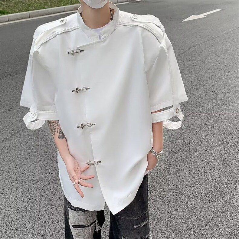 夏季潮酷男生休闲时尚小众短袖白色外套防水反光面料风侧襟X10,女装短外套,星座1013