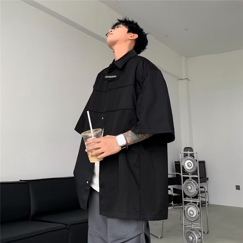 高街衬衫男士短袖韩版潮流痞子帅气百搭2024夏季ins外套CY806-P43,男装衬衫,星座412-2