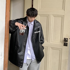 港风中性休闲宽松潮流皮衣大码M-5XL夹克男士外套JK7570P85控128，男装夹克，星座227-7
