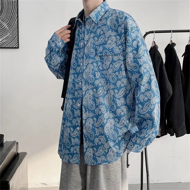 腰果花长袖衬衫男港风日系外套C005P32图片