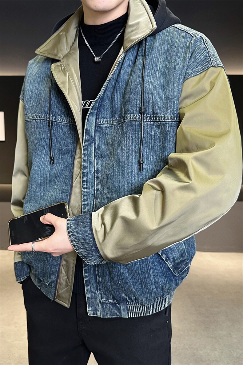 标50白鸭绒牛仔拼接男装羽绒服宽松版B317-1111-P285,男装羽绒服,电商B317