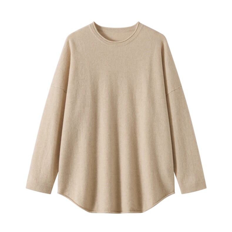 2025年秋季新款百搭女士卷边圆领燕尾衫，女装羊绒衫，品秋羊绒