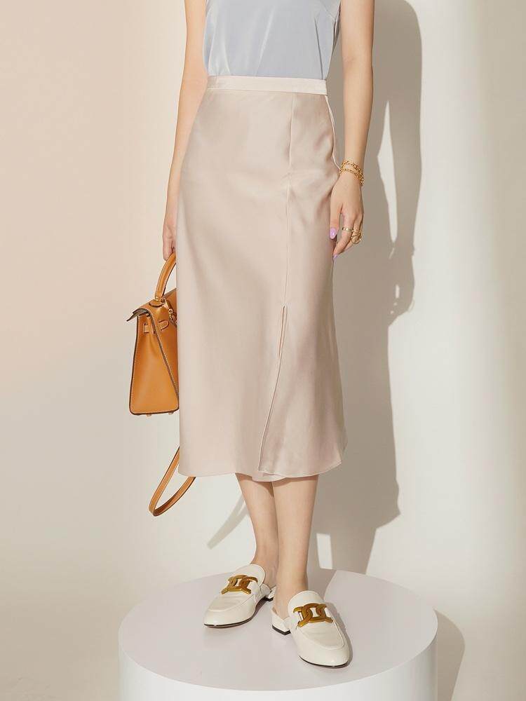 仿酸酸前小开叉半裙。，女装半身裙，贝纳拉