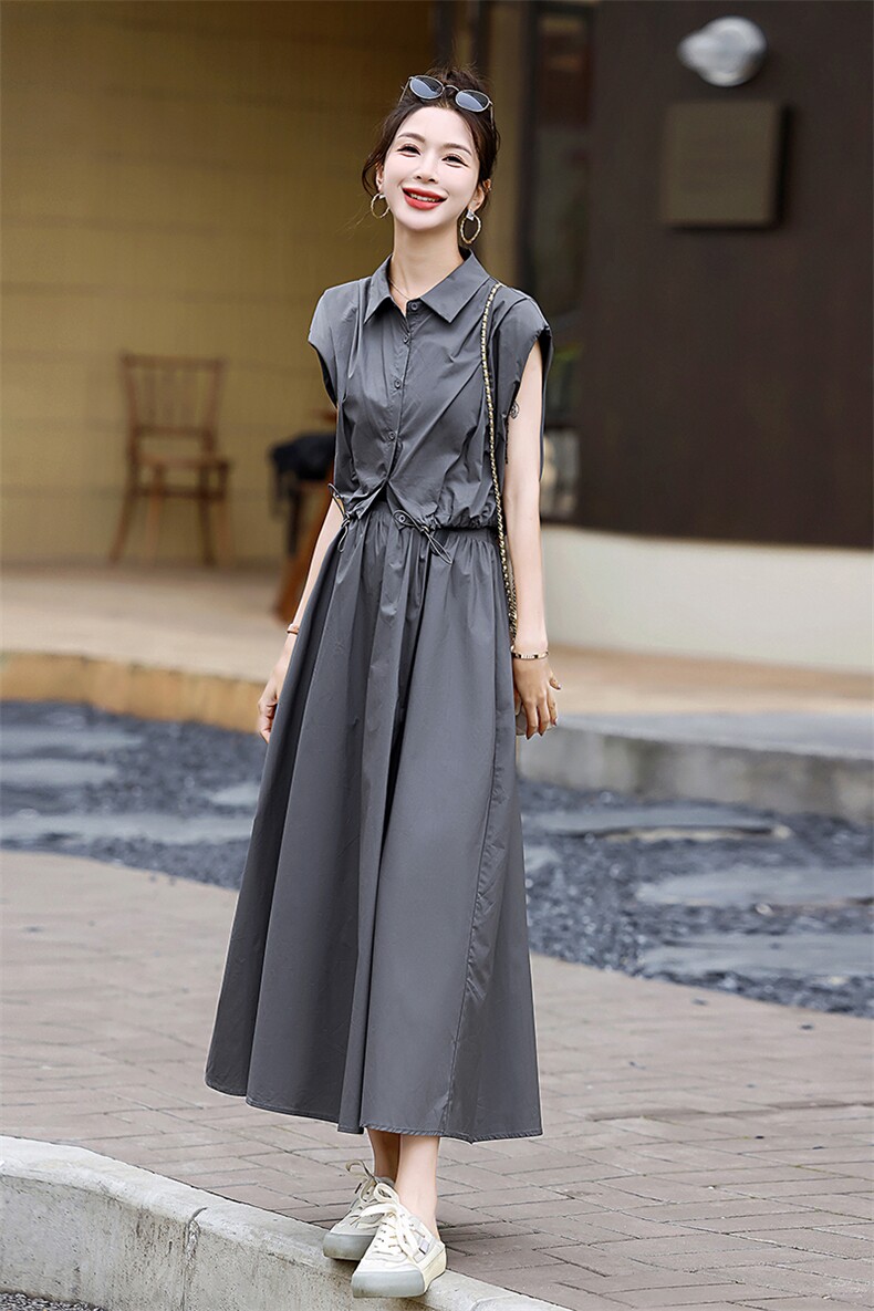时尚套装裙女2024年夏季新款无袖短款衬衫半身裙两件套,女装套装/套裙,施恩睿棋
