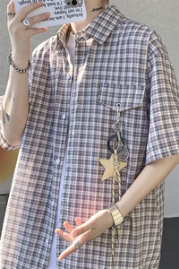 CS1151-特批40控78 夏季新款男女格子短袖大码男衬衫（带配件）图片
